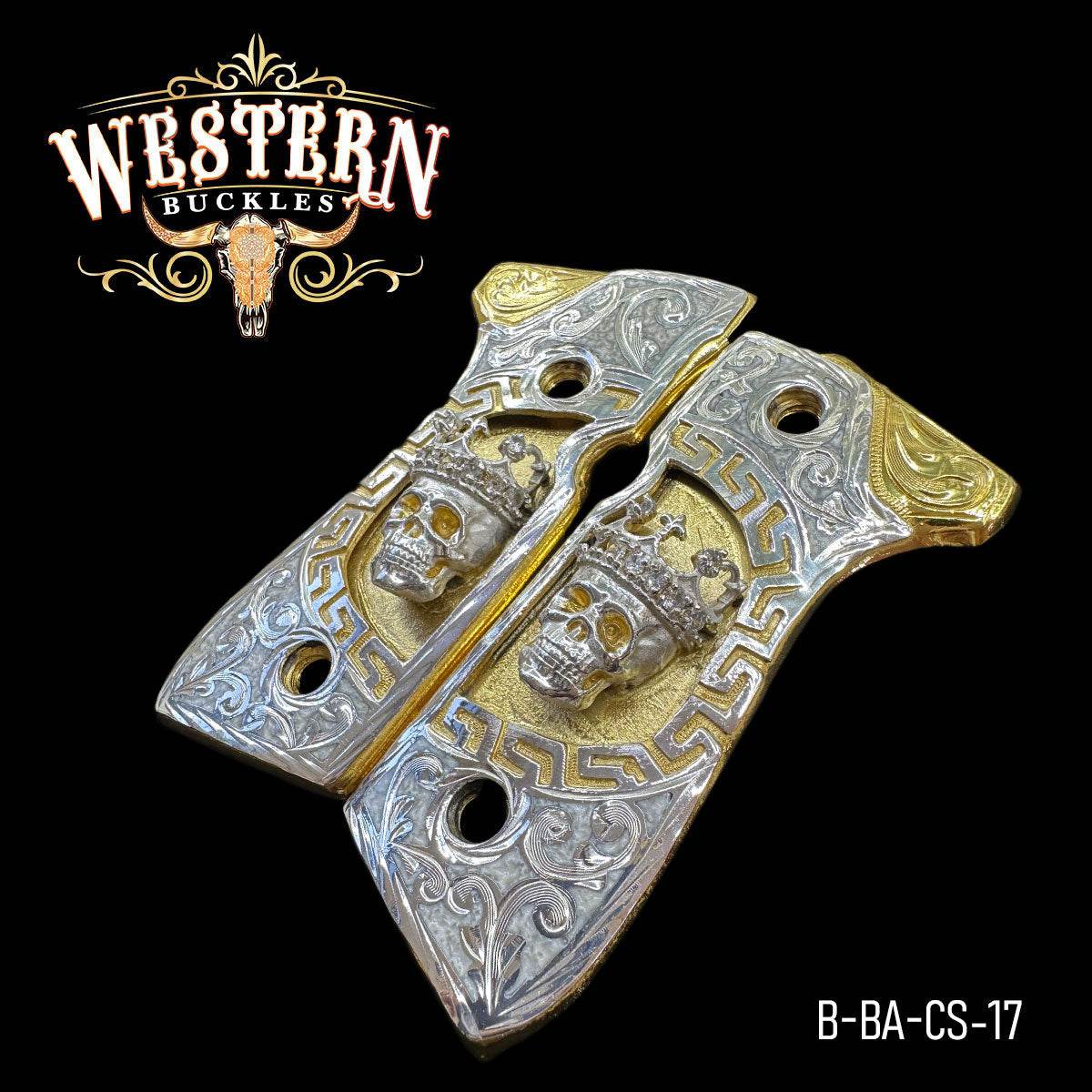 Cachas Beretta Calavera Plata y Oro con Resina - Western Buckles