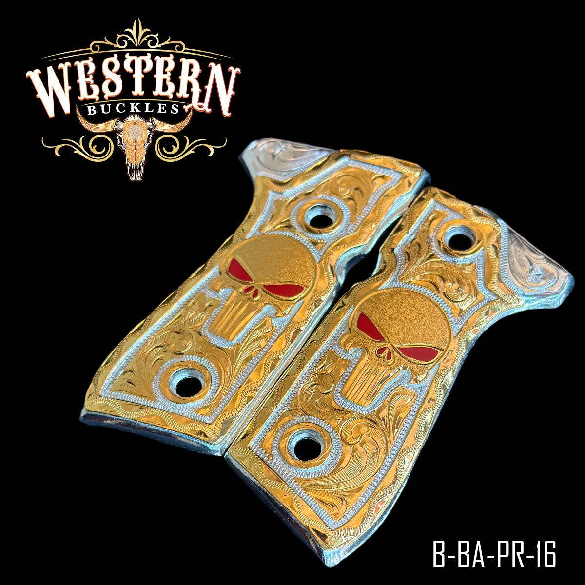 Cachas Beretta 92fs Grips Punisher Oro - Western Buckles
