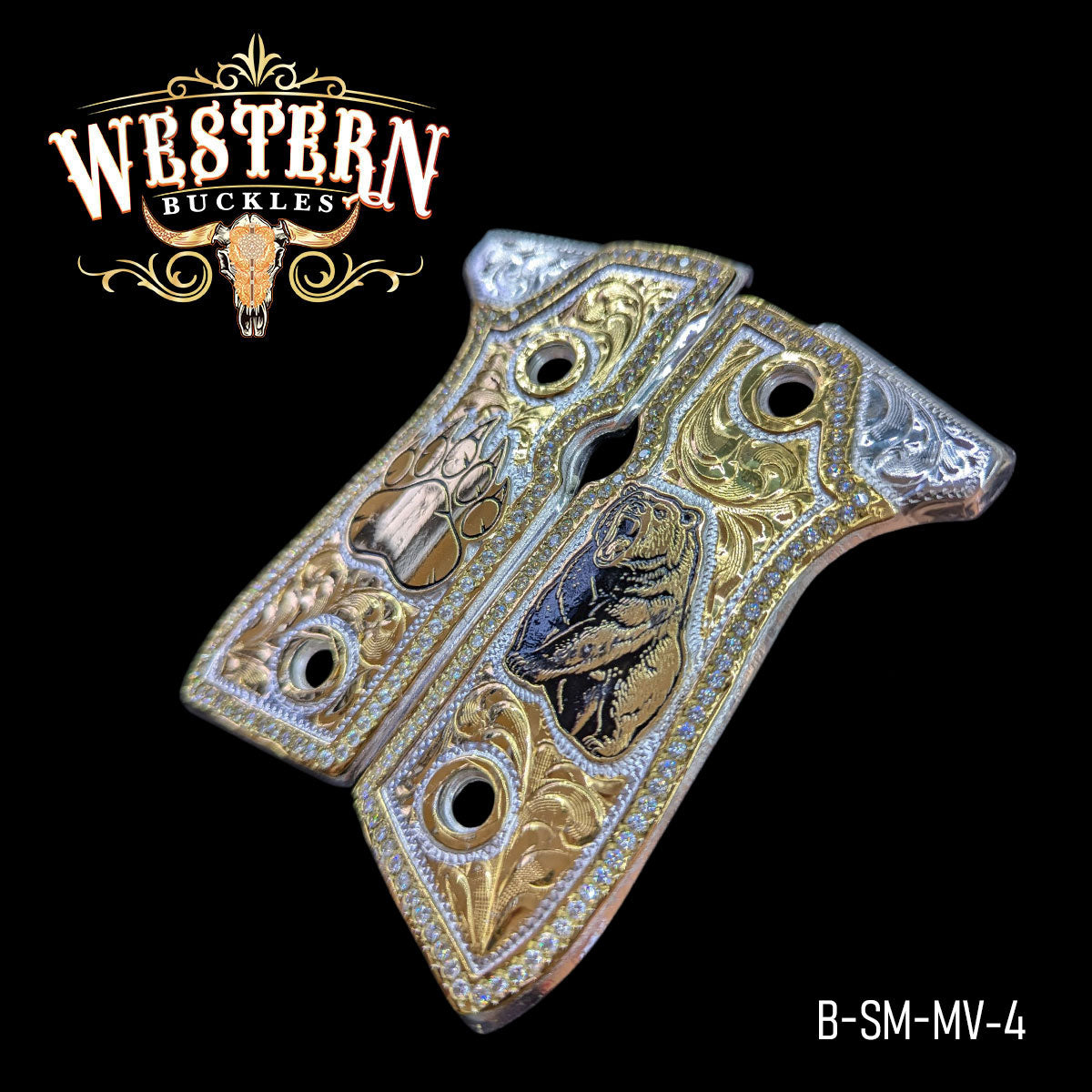 Cacha Beretta 92fs Oso Rameado Oro con Zirconias