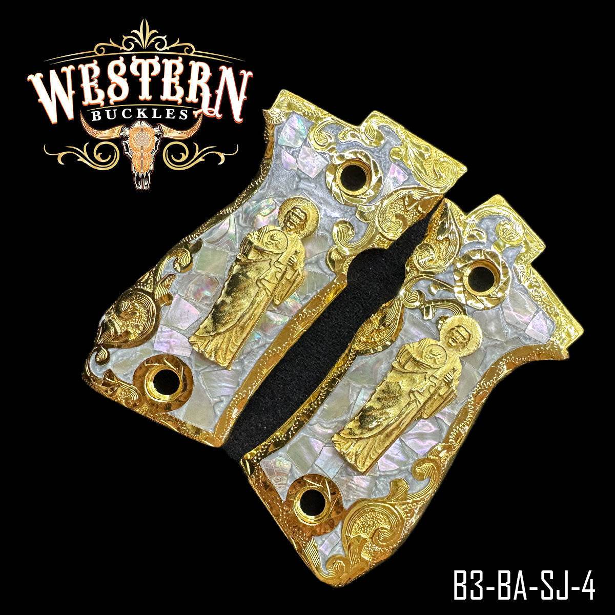 Cachas Beretta .380 84fs Grips San Judas Oro - Western Buckles