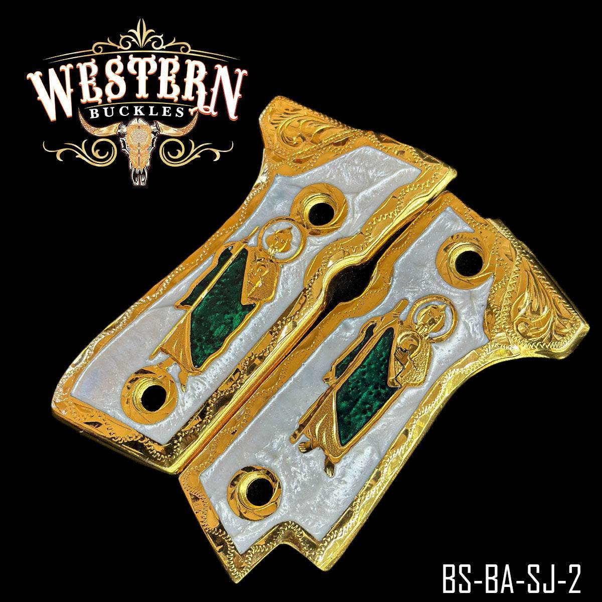 Cachas Beretta 92S Grips San Judas Oro y Resina- Western Buckles