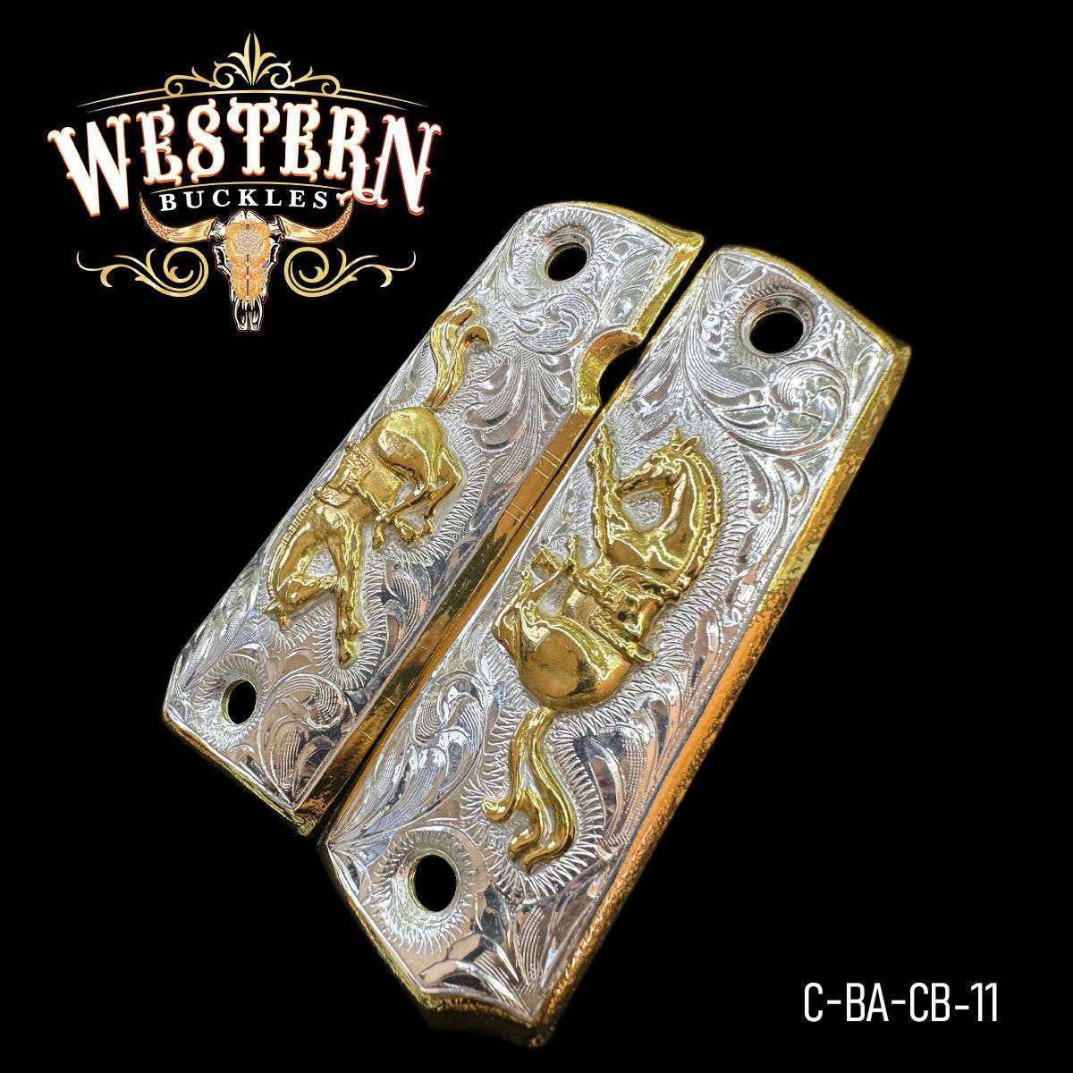 Cacha Colt 1911 Caballo Relinchando Oro y Plata - Western Buckles