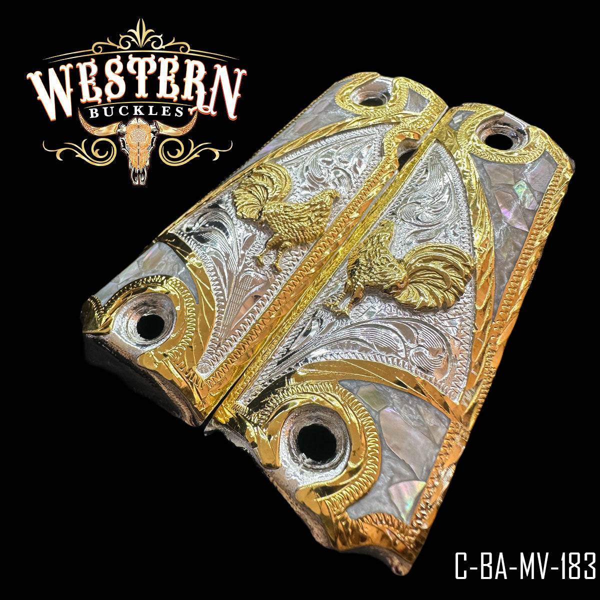 Cacha Colt 1911 Gallo Oro Con Resina y Concha - Western Buckles