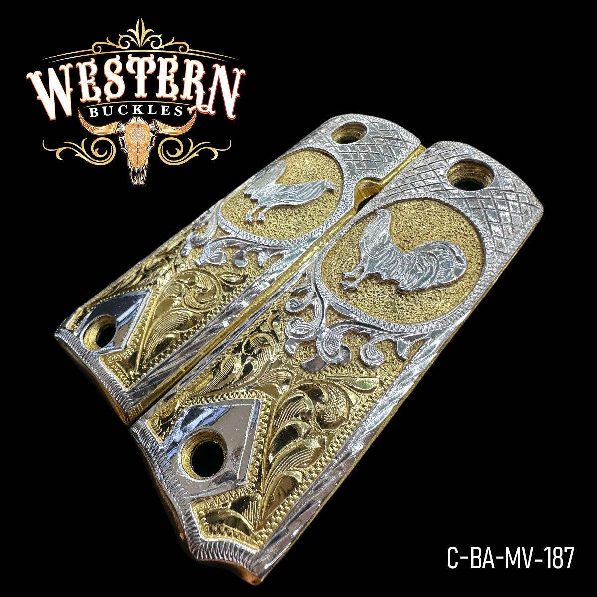 Cacha Colt Gallo Oro con Niquel Plata - Western Buckles