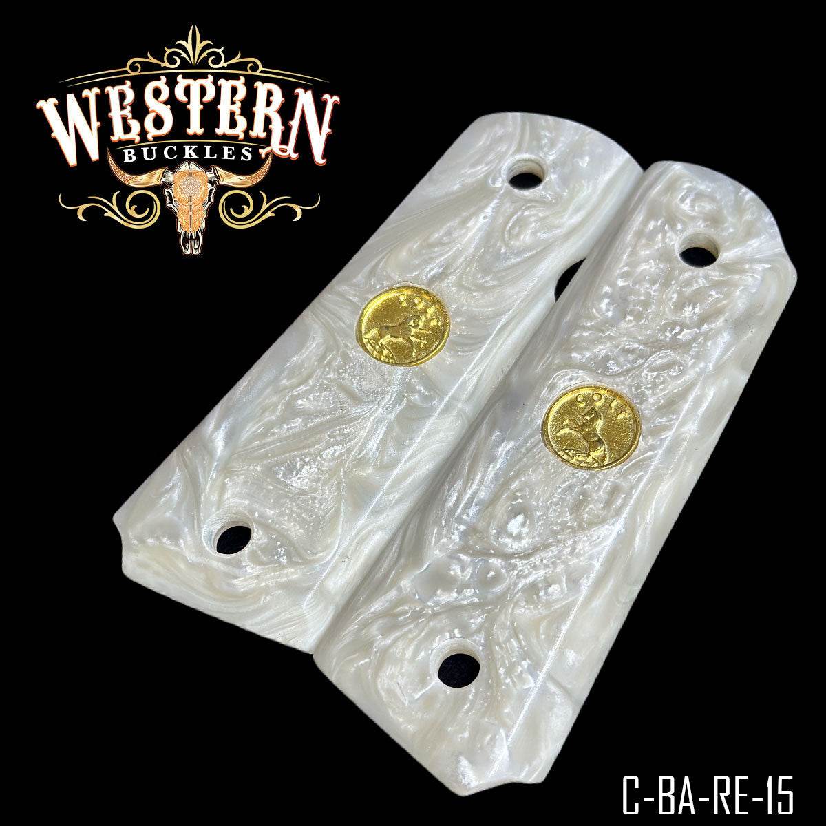 Cacha Colt 1911 Grips De Resina Blanca Con Medallon - Western Buckles
