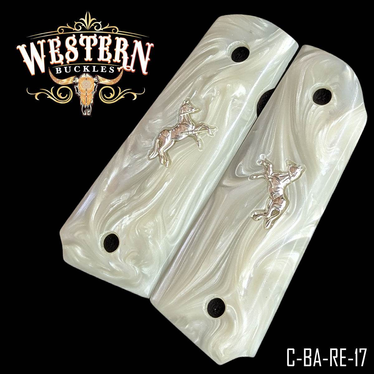 Cacha Colt 1911 Grips De Resina Blanca Con Caballo - Western Buckles