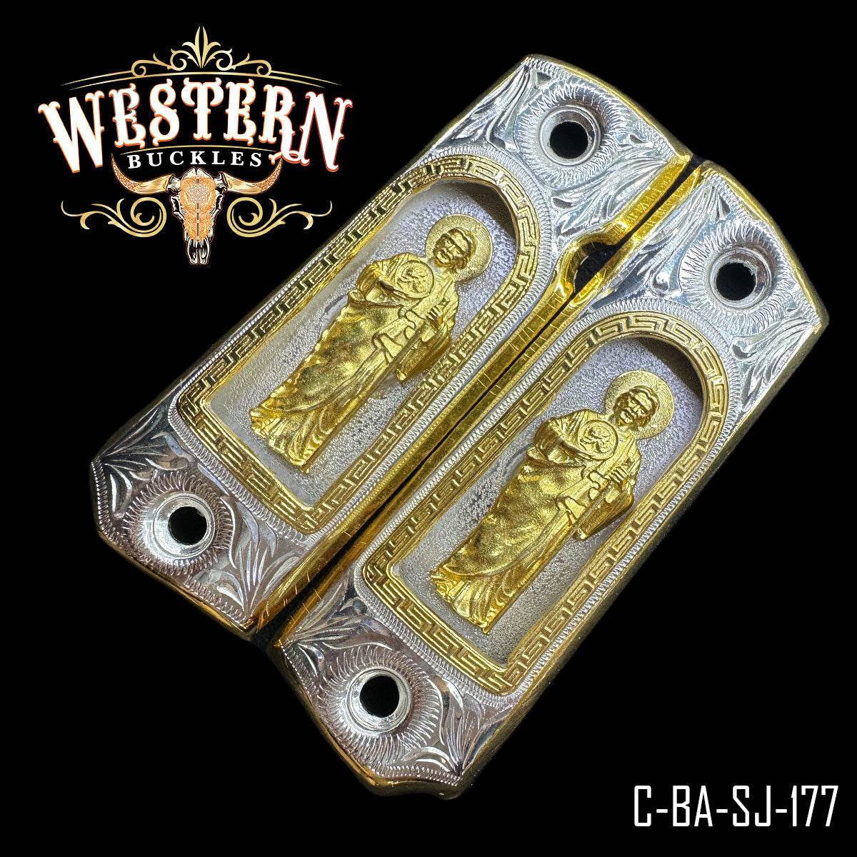 Cacha Colt 1911 San Judas Rameado Oro y Plata - Western Buckles
