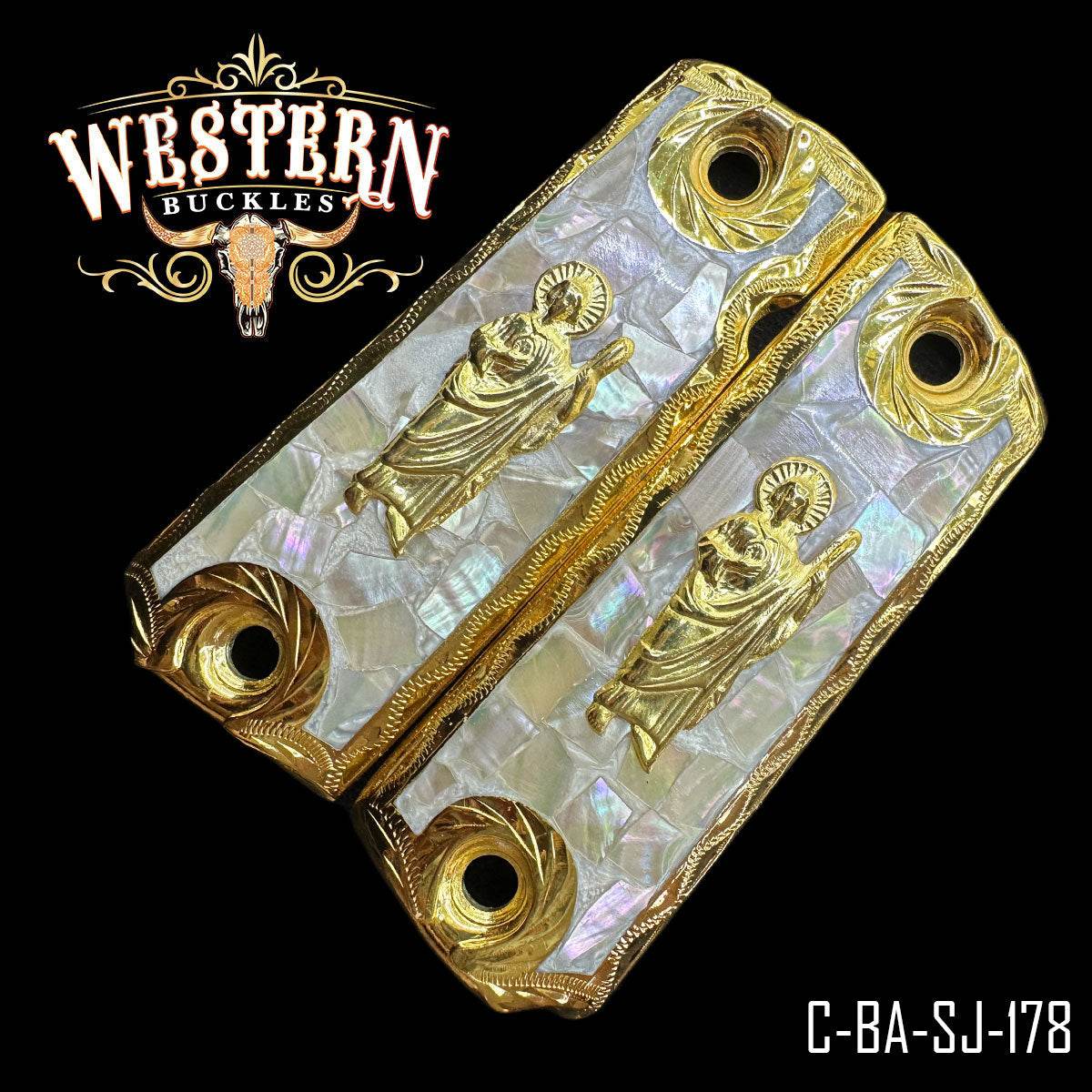 Cacha Colt 1911 San Judas Rameado Resina y Concha - Western Buckles