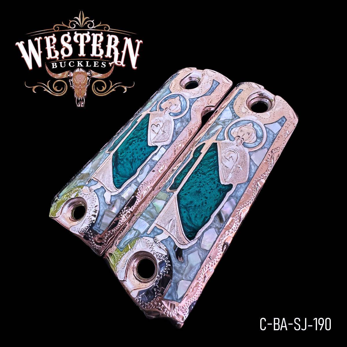 Cacha Colt 1911 San Judas Oro Rosa con Resina - Western Buckles