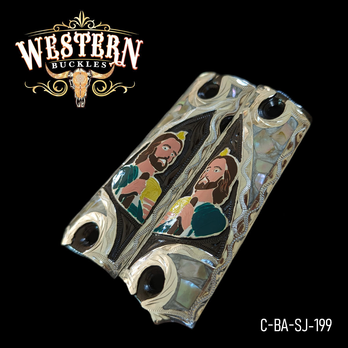 Cacha Colt 1911 San Judas Plata y Niquel Negro