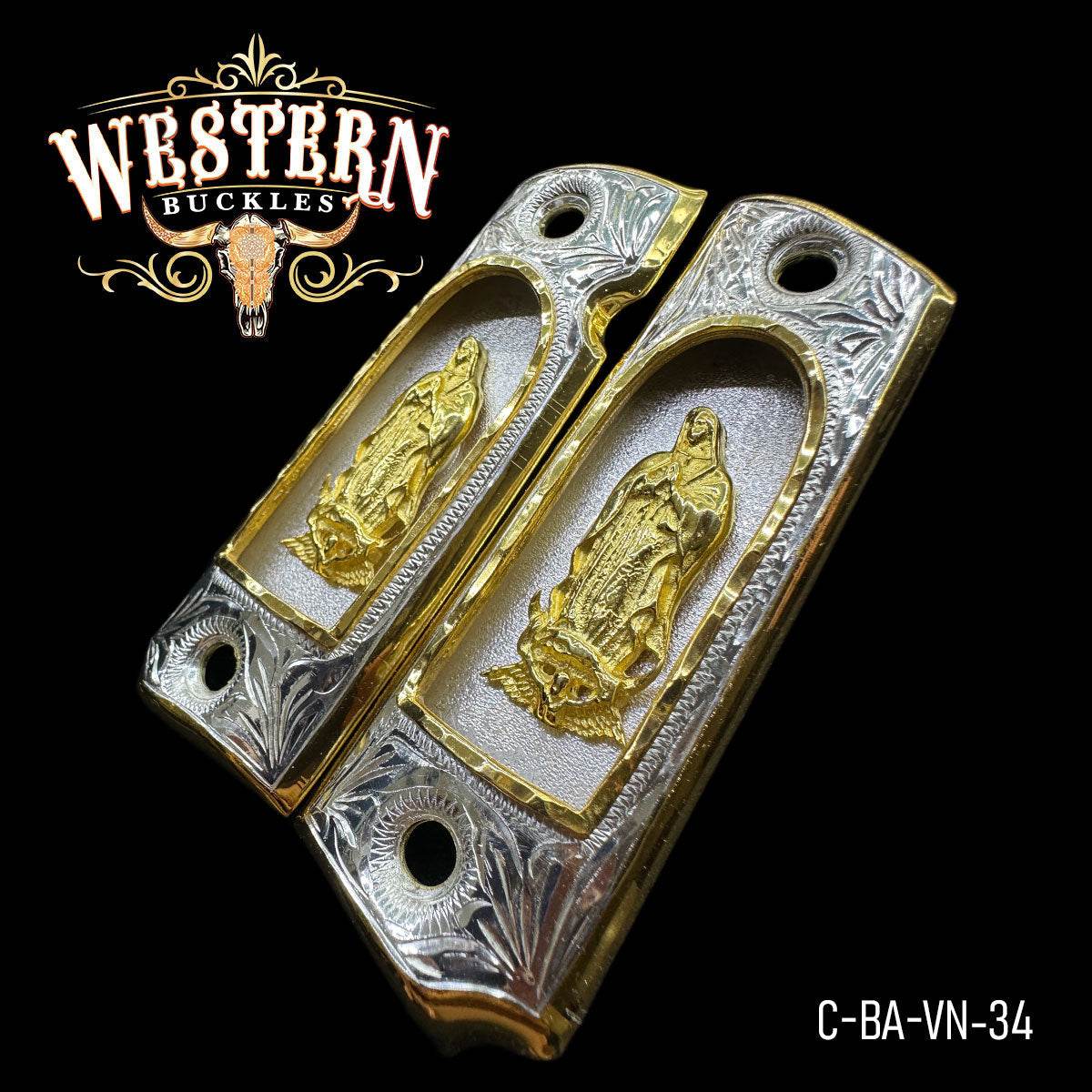 Cachas Colt 1911 Virgen Nicho con Oro - Western Buckles