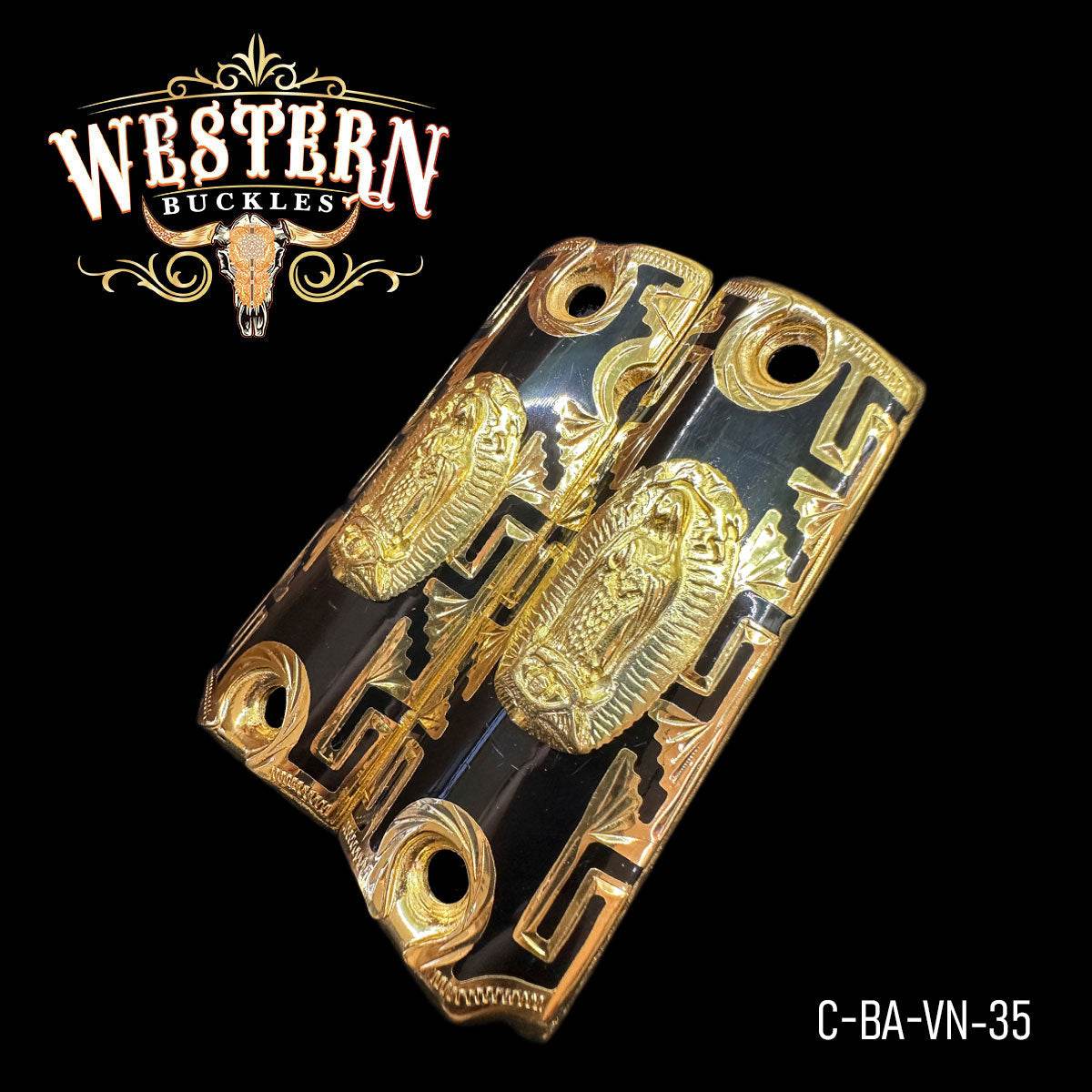 Cacha Colt 1911 Virgen Resina Negra y Grecas - Western Buckles