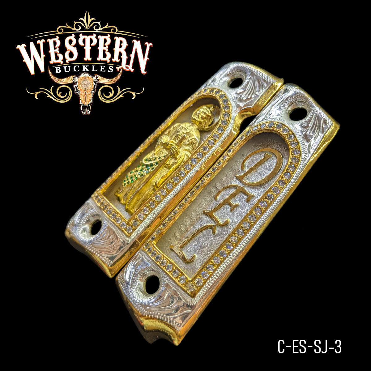 Cachas Colt 1911 DEL San Judas Zirconias Dorado