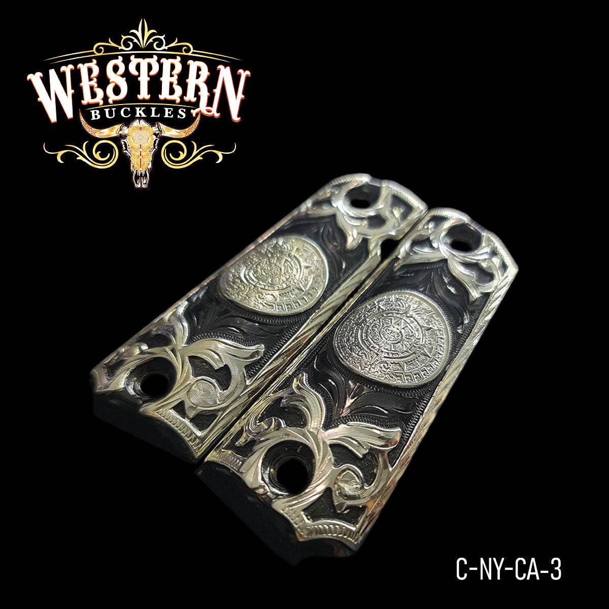 Cacha Colt 1911 Calendario Rameado Niquel Negro y Plata - Western Buckles