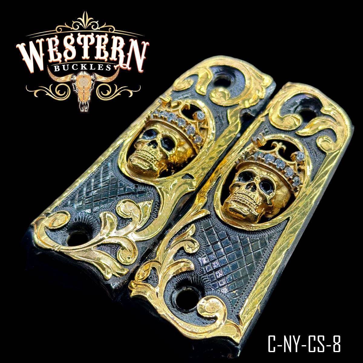Cacha Colt 1911 Calavera Zirconias y Niquel con Oro - Western Buckles