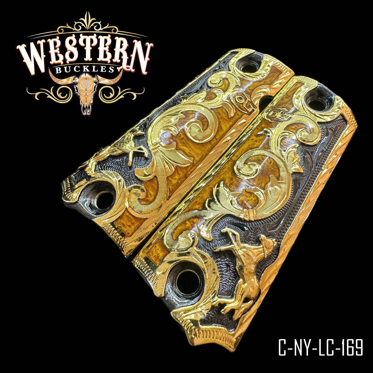 Cacha Colt Caballo Rameada Oro con Resina - Western Buckles