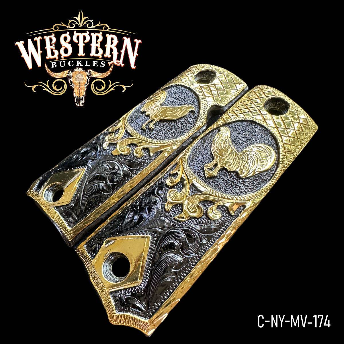 Cacha Colt Gallo Oro y Niquel Negro - Western Buckles