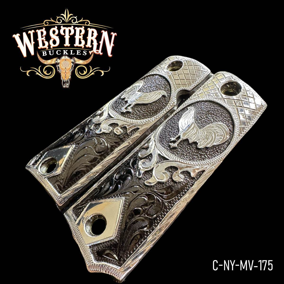 Cacha Colt Gallo Plata y Niquel Negro - Western Buckles