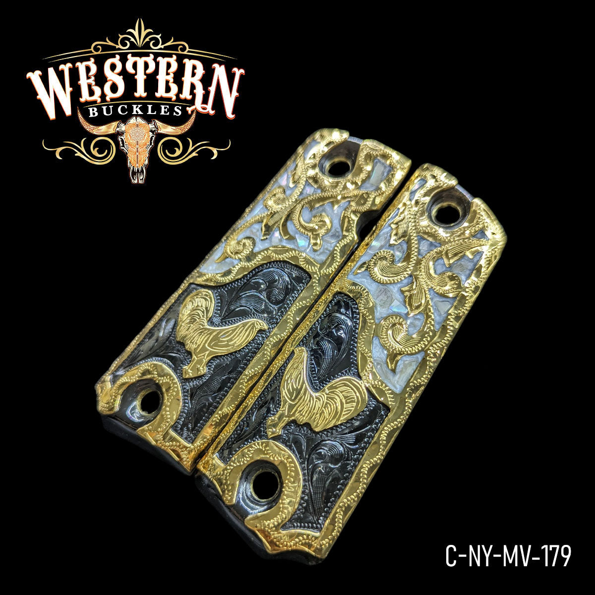 Cacha Colt 1911 Gallos Resina con Oro