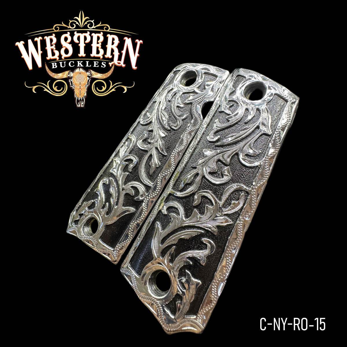 Cacha Colt 1911 Rameado Niquel Negro y Plata - Western Buckles