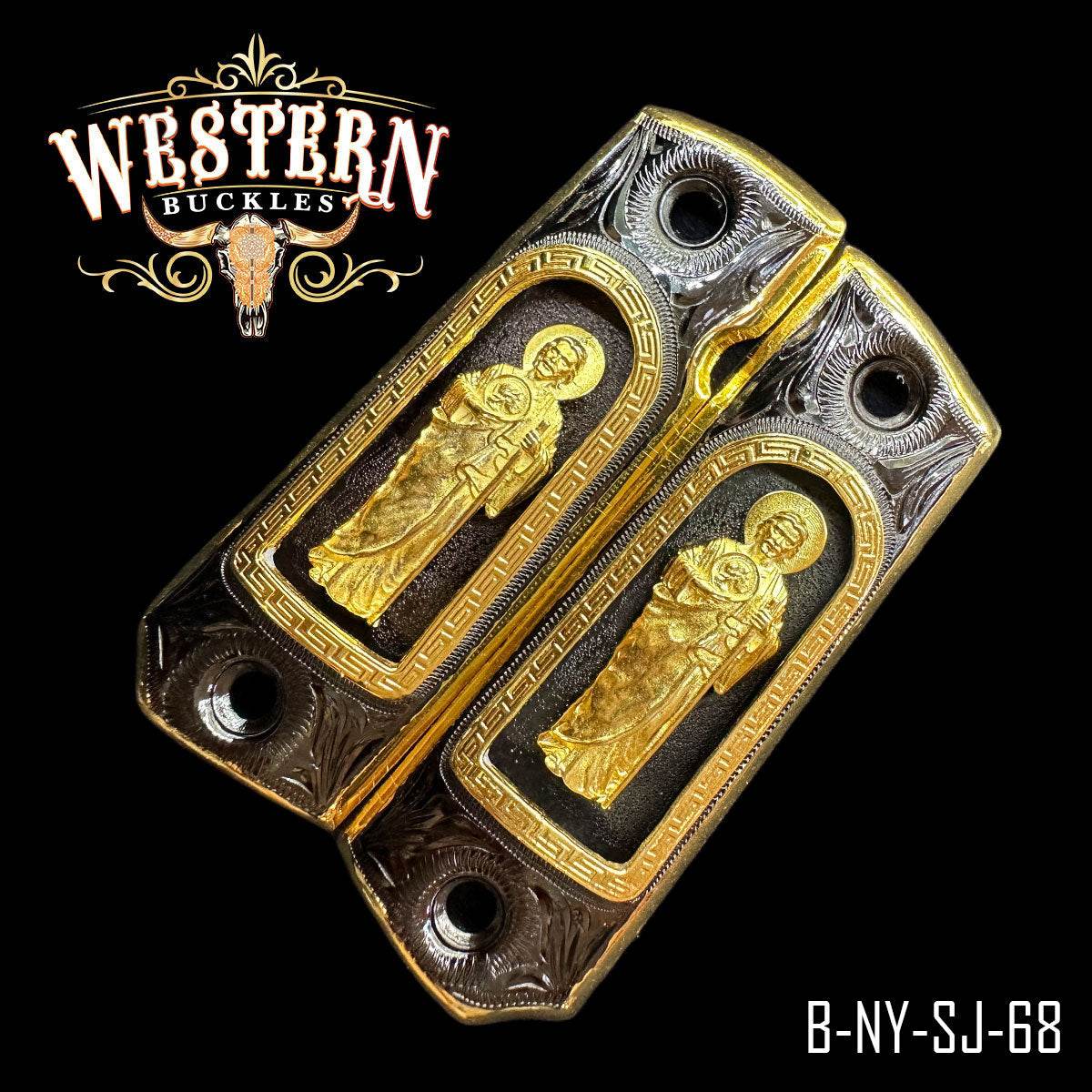 Cachas Colt 1911 San Judas Oro y Niquel Negro - Western Buckles