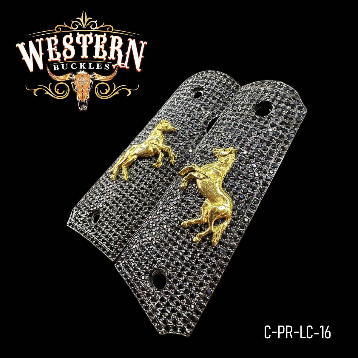 Cacha Colt Premium Caballo Colt Zirconias Negras - Western Buckles