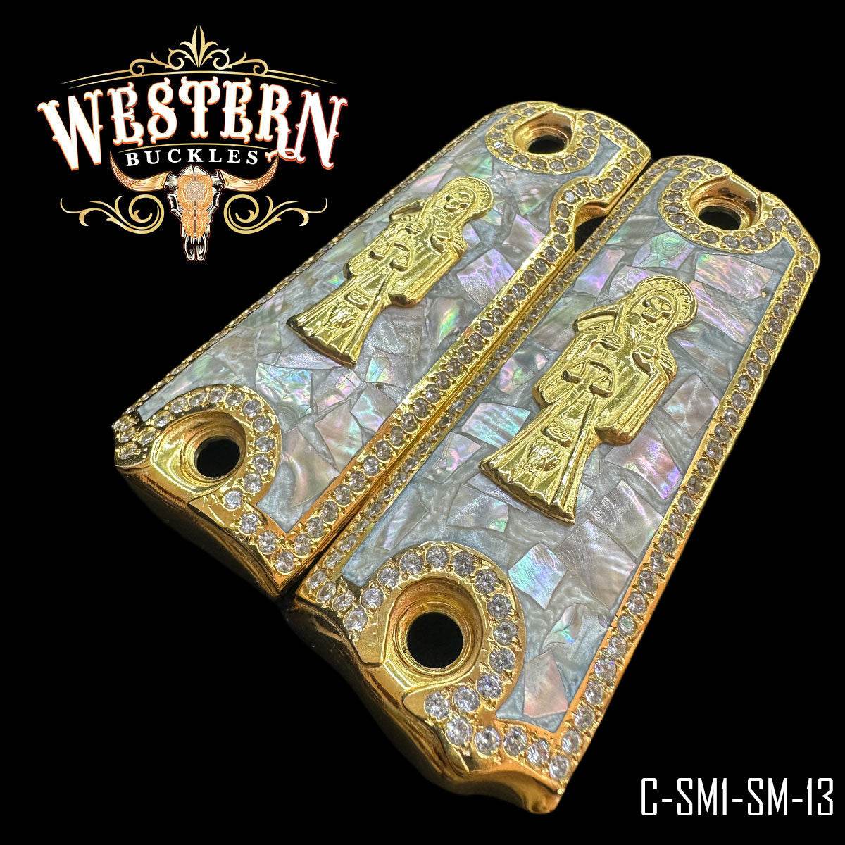 Cachas Colt 1911 Grips Santa Muerte Piedras - Western Buckles
