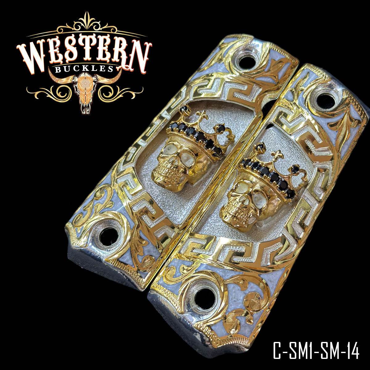 Cachas Colt 1911 Grips Calavera Con Zirconias - Western Buckles