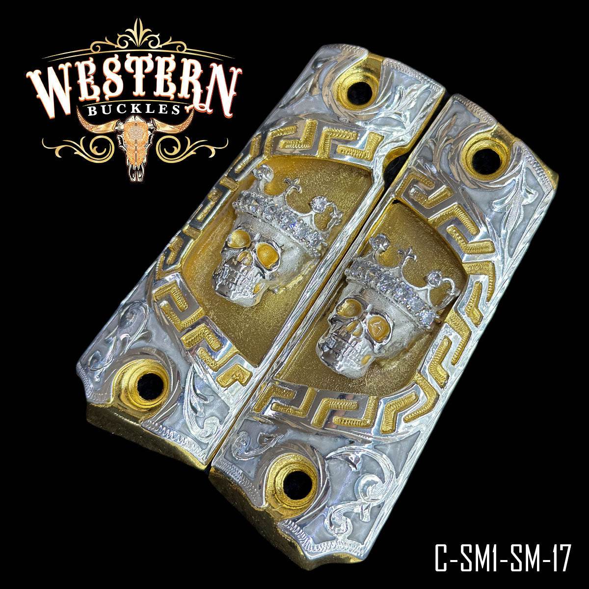 Cachas Colt 1911 Grips Calavera Con Zirconias blancas - Western Buckles