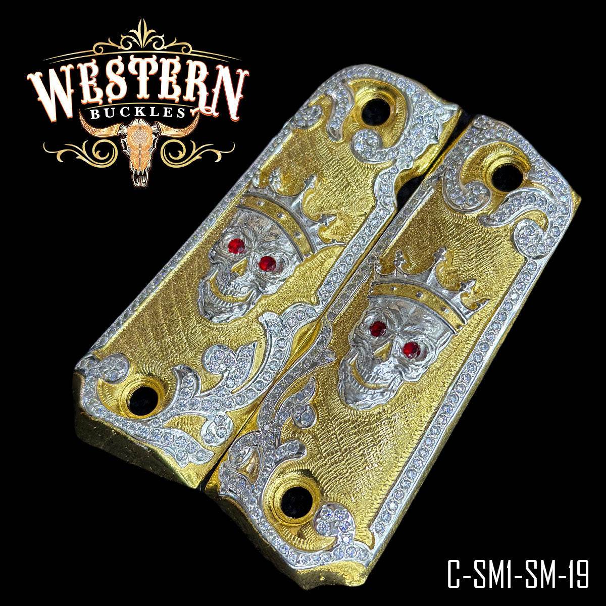 Cachas Colt 1911 Grips Calavera Zirconias - Western Buckles