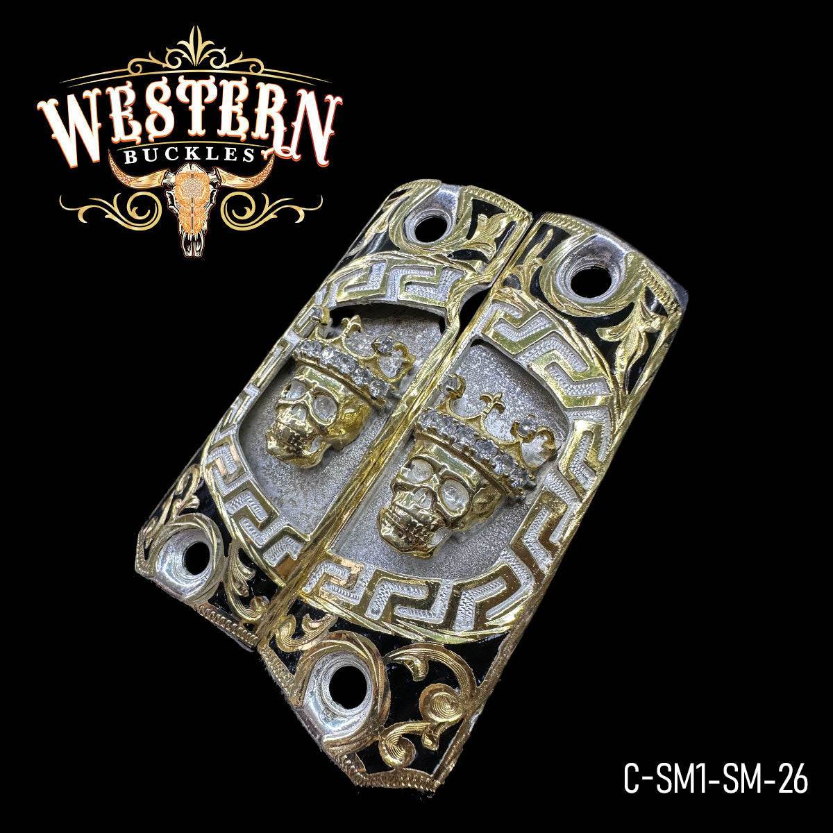 Cachas Colt 1911 Colt Calavera Zirconias - Western Buckles