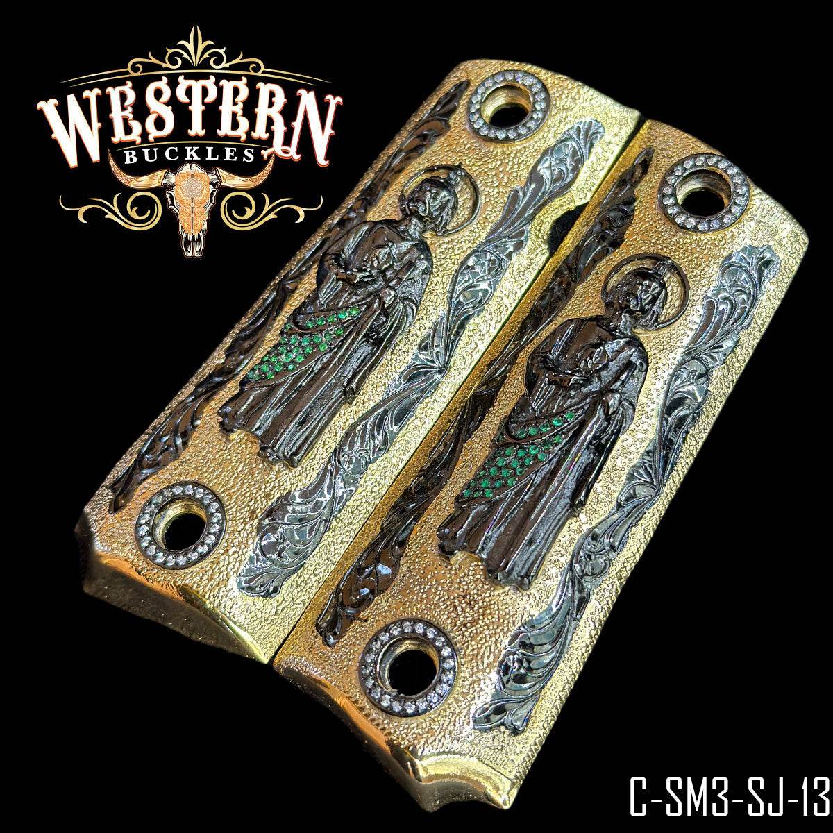 Cachas Colt 1911 Grips San Judas Zirconias - Western Buckles