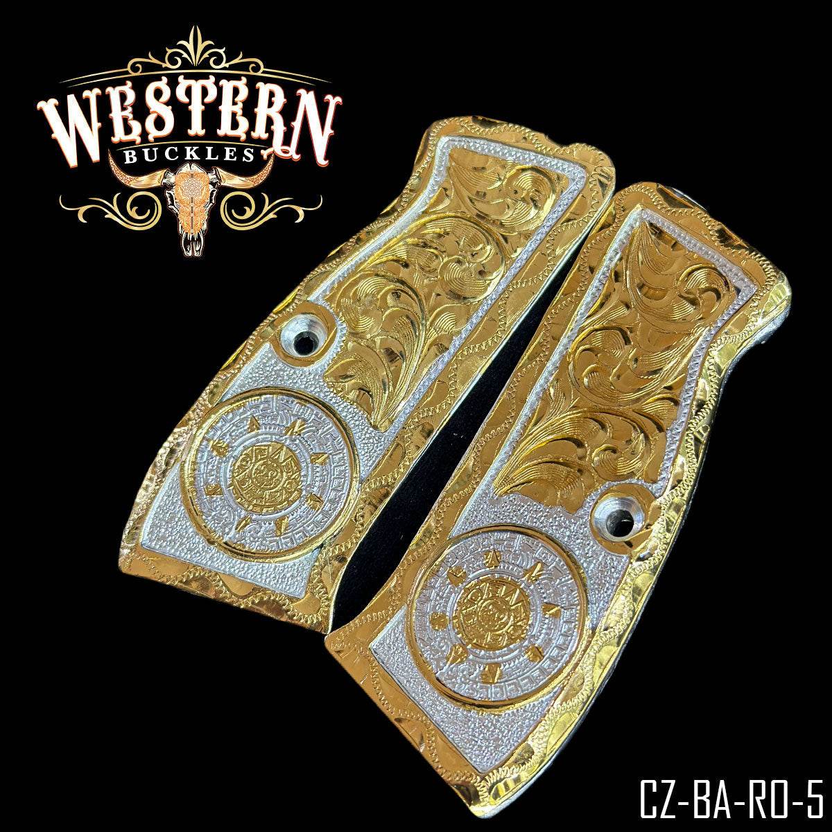 Cachas CZ 9mm Grips Calendario Azteca - Western Buckles