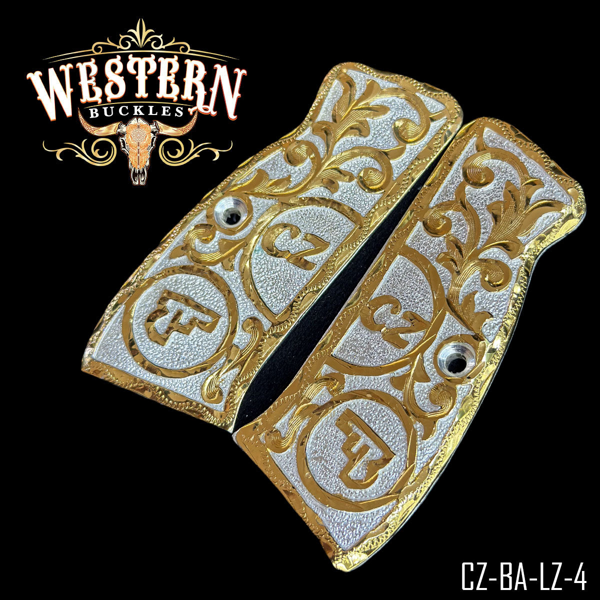 Decorative gold and silver engraved pistol grips CZ-BA-LZ-4 for 1911, ornate western style