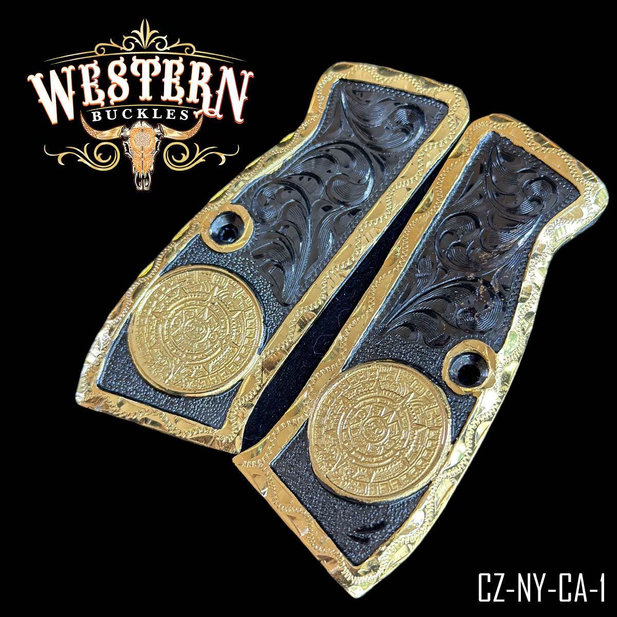 Cachas CZ 9mm Grips Calendario Oro - Western Buckles