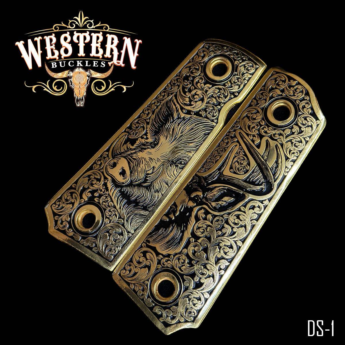 Cachas Colt 1911 Grips Jabali-Venado En Grabado Laser Con Pintura Horneada - Western Buckles