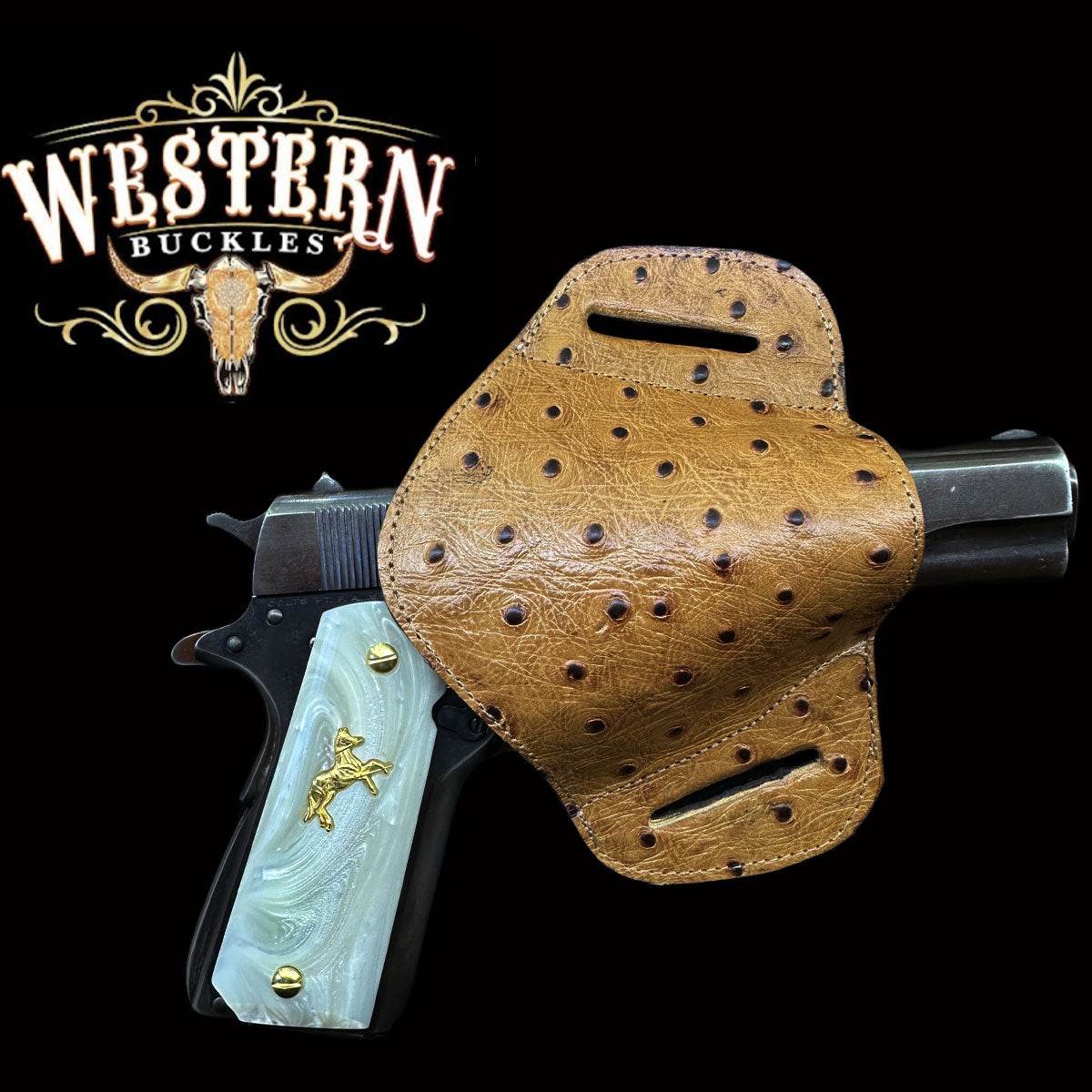 Gun Holster Funda Avestruz Cafe - Western Buckles