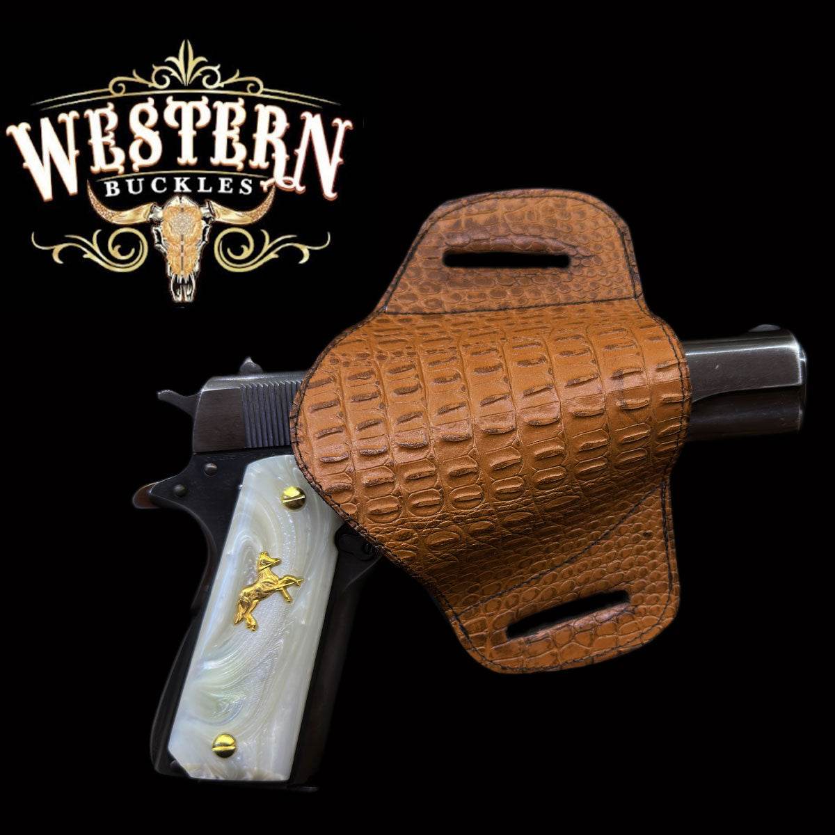 Gun Holster Funda Cocodrilo Cafe Rojizo - Western Buckles