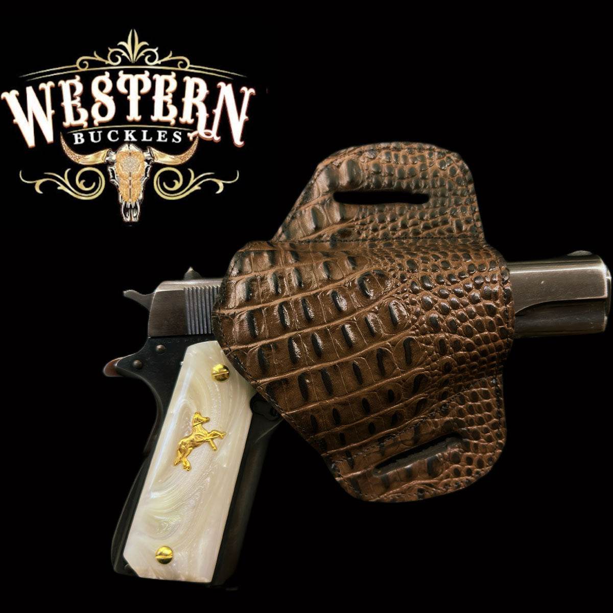 Gun Holster Funda Cocodrilo Cafe - Western Buckles