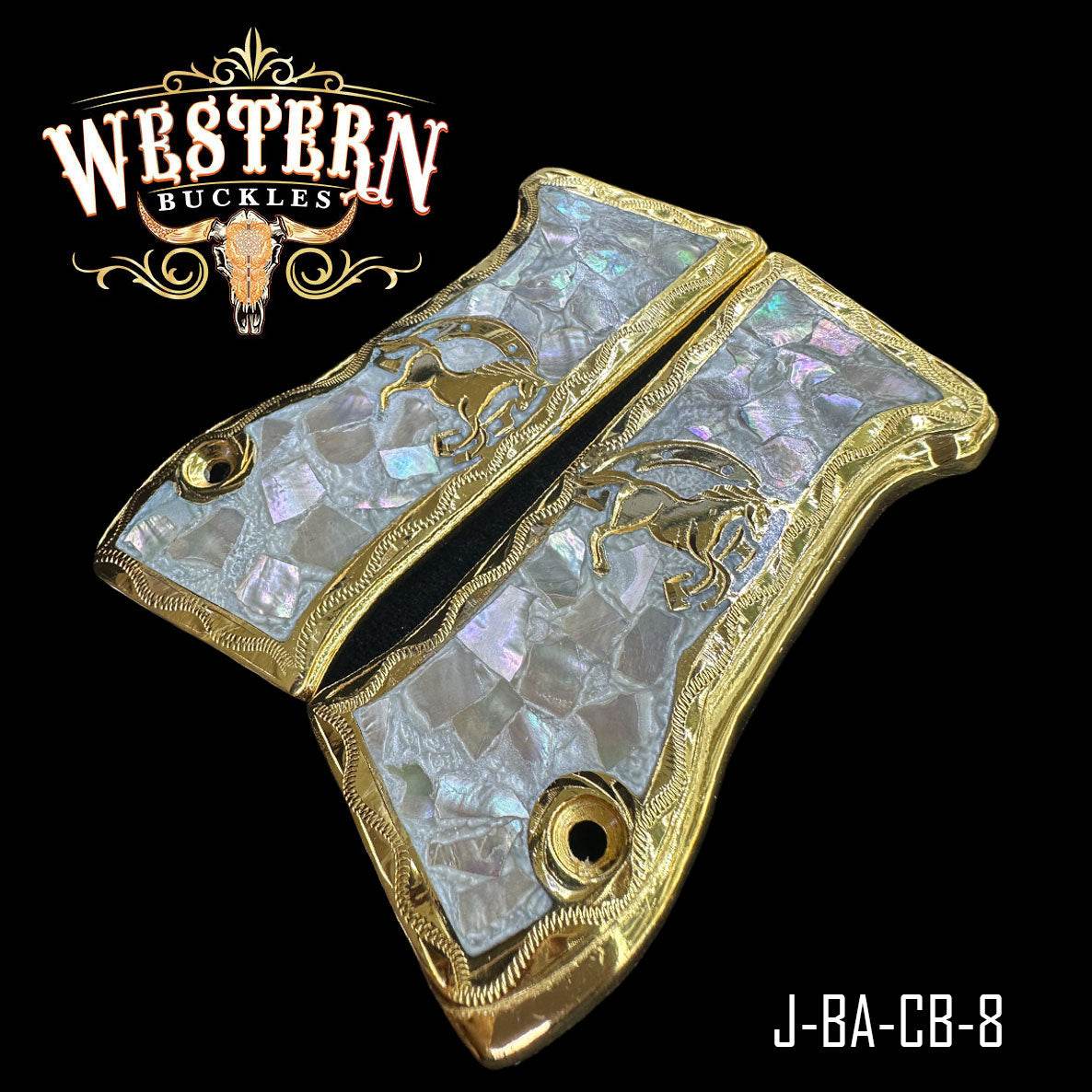 Cacha Jericho Caballos Con Resina y Concha - Western Buckles