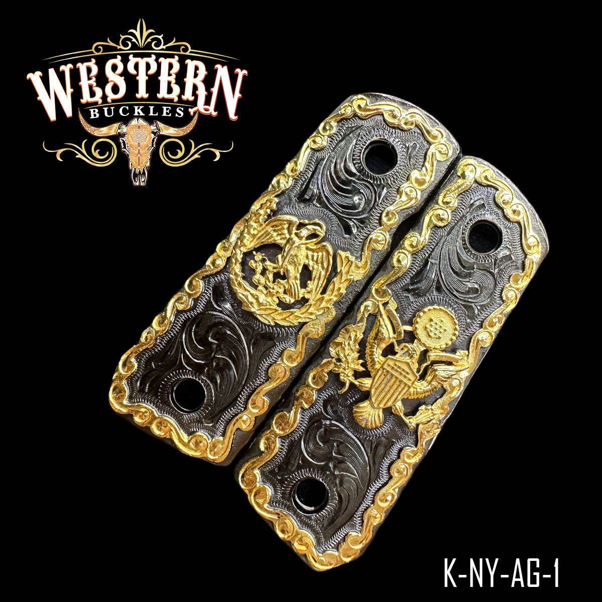 Cacha Compact/ Defender Aguila Nacional Rameado Niquel Negro - Western Buckles