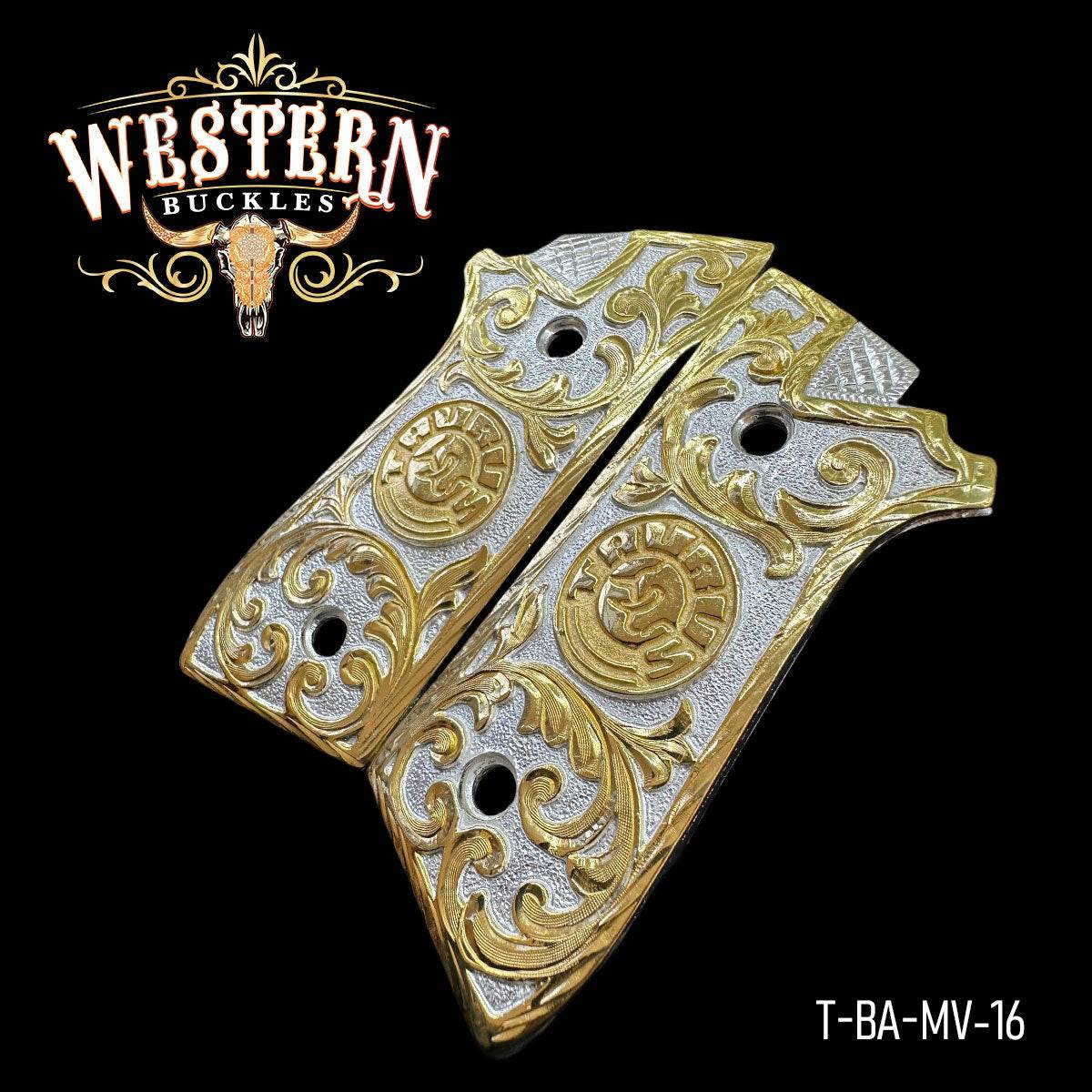 Cacha Taurus PT92 Rameada Logo Oro - Western Buckles