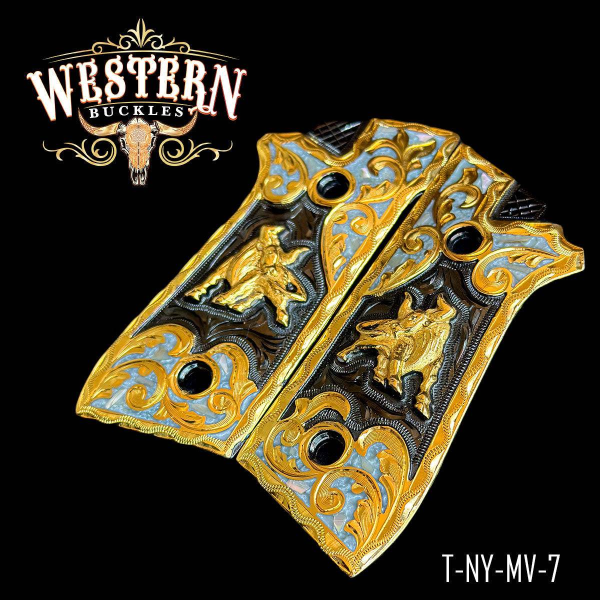 Cachas Taurus Toro Oro y Resina - Western Buckles