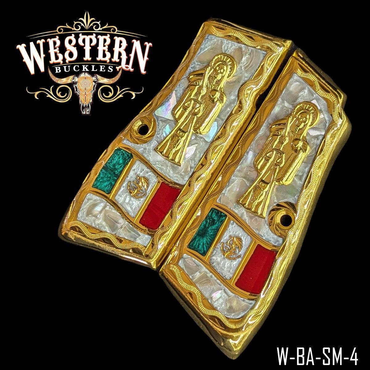 Cacha Browning Santa Muerte Concha Nacar Bandera - Western Buckles