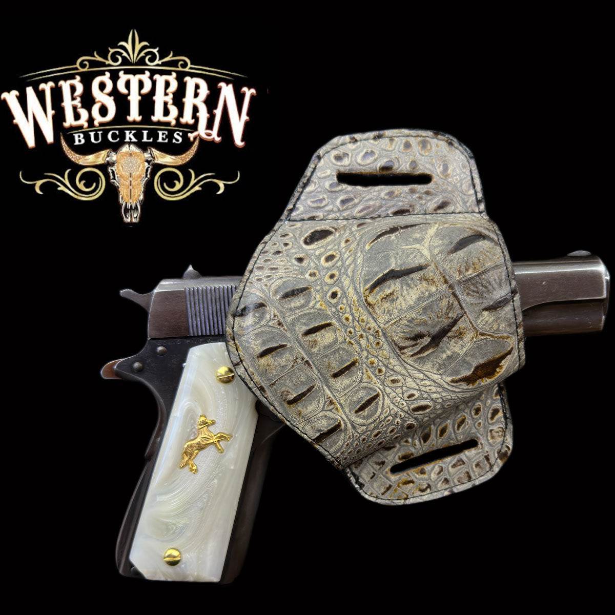 Gun Holster Funda Cocodrilo Blanco - Western Buckles