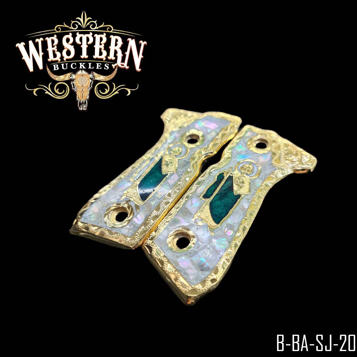 Cachas Beretta 92FS Grips San Judas Concha Nacar - Western Buckles