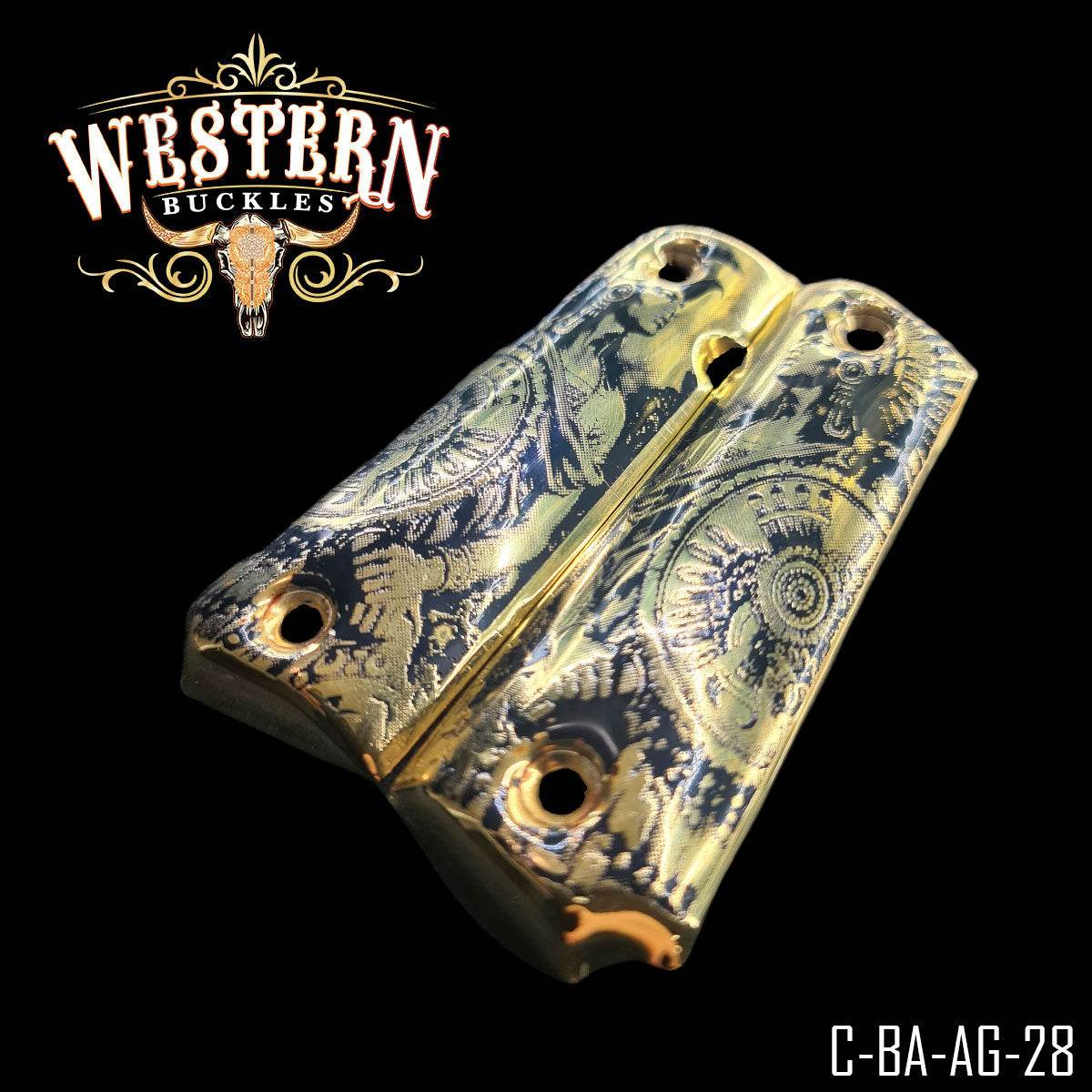 Cachas Colt 1911 Grips Guerrero Azteca Fotograbado - Western Buckles