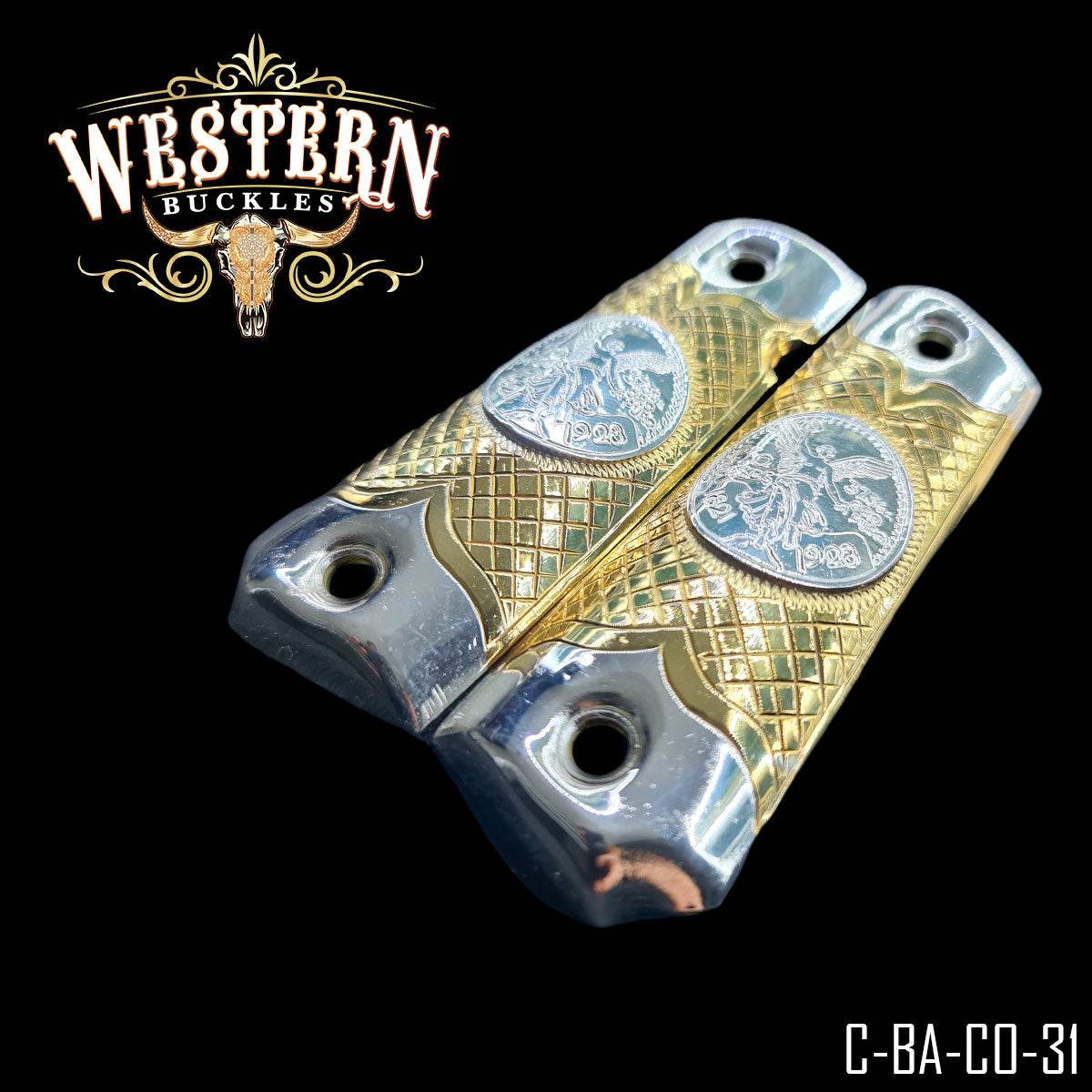 Cacha Colt 1911 Centenario Rameado Oro y Plata - Western Buckles