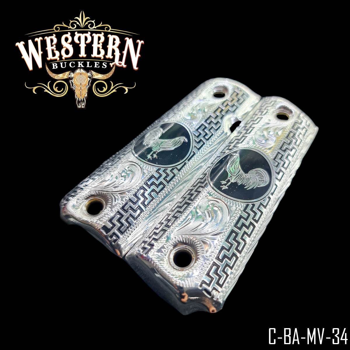 Cacha Colt 1911 Gallos Rameado Plata - Western Buckles