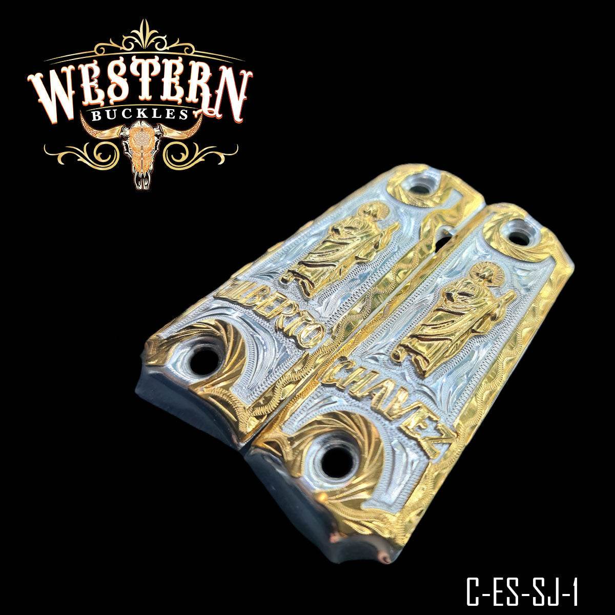 Cacha Colt 1911 San Judas Rameado Oro - Western Buckles